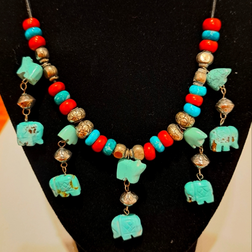 Precious stones elephant necklace